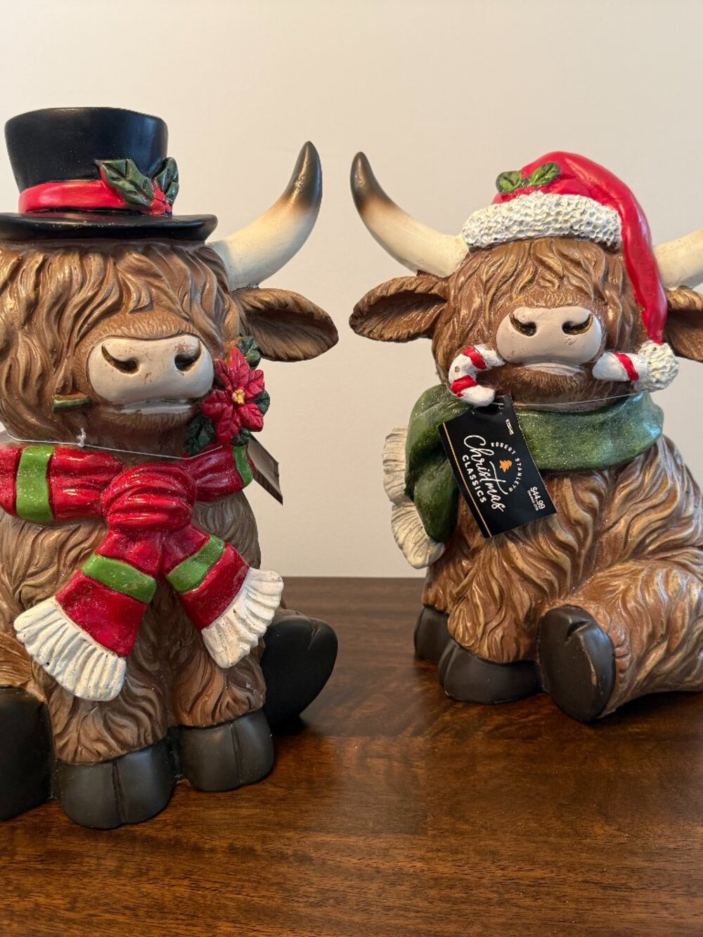 Hobby Lobby Christmas Highland Cow Figurine Set 13.5” Large Resin Holiday Decor